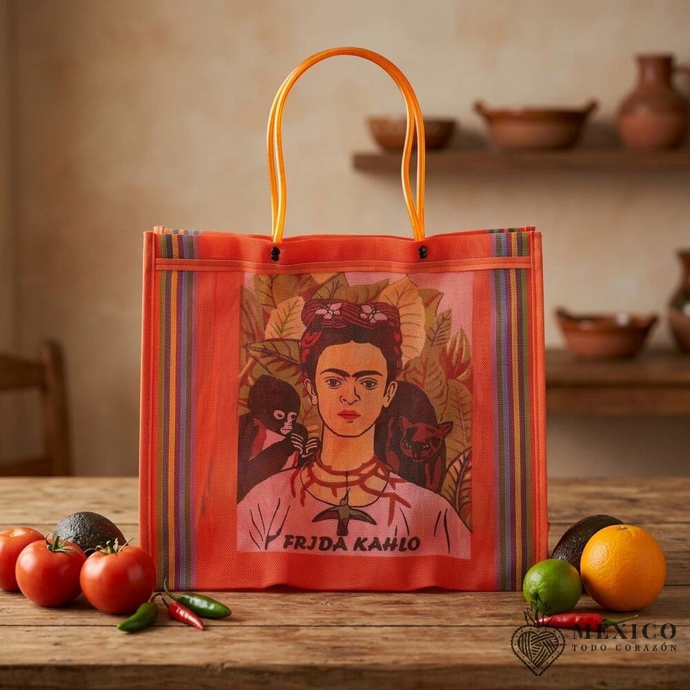 Traditional Mexican Tote Bag – Colorful Reusable Plastic 14X16 IN